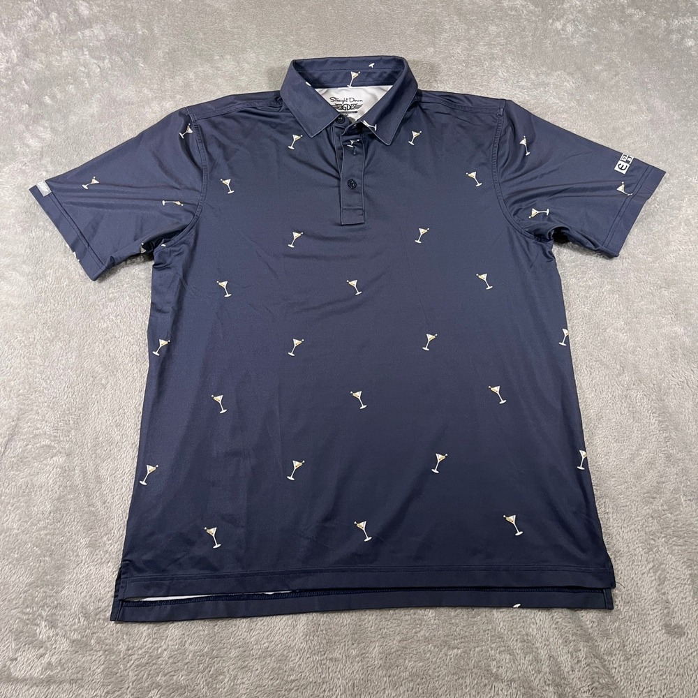 Straight Down Martini Golf Polo Shirt Mens Sz Medium Blue Embroidered